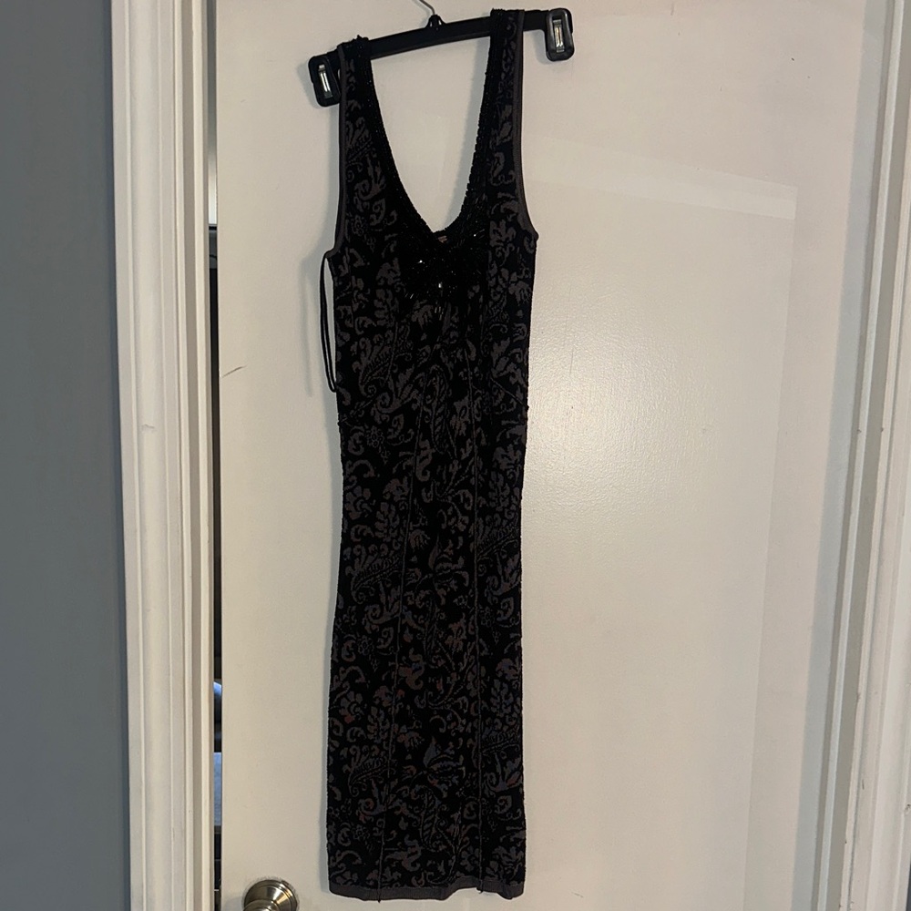 Free People Black Floral Burnout Velvet Midi Dress